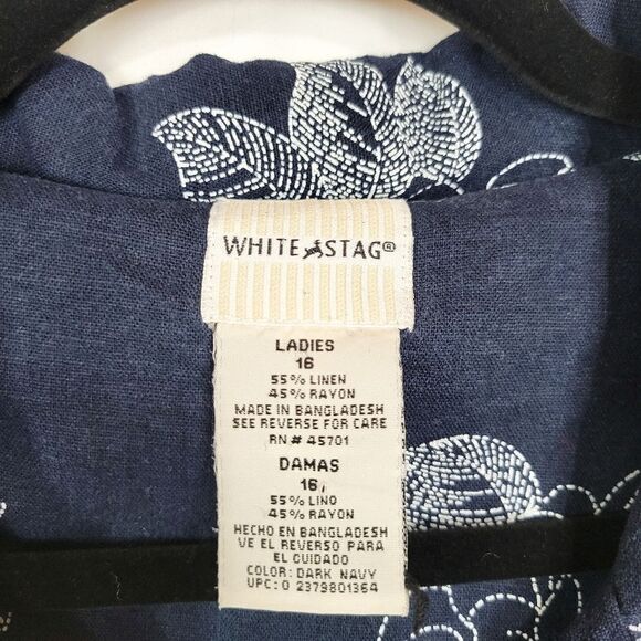 Vintage White Stag Navy Floral Linen Blend Button Up Sleeveless Shirt Dress - Picture 5 of 6